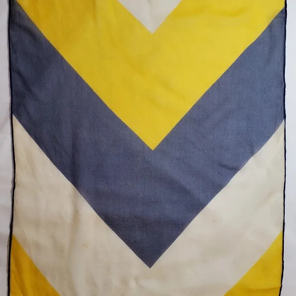 Semi-transparent White Navy and Yellow Chevron Print Vintage Silk Scarf - Picture 11 of 15